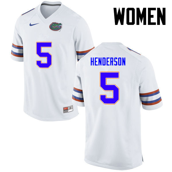 Women Florida Gators #5 CJ Henderson College Football Jerseys-White - Click Image to Close